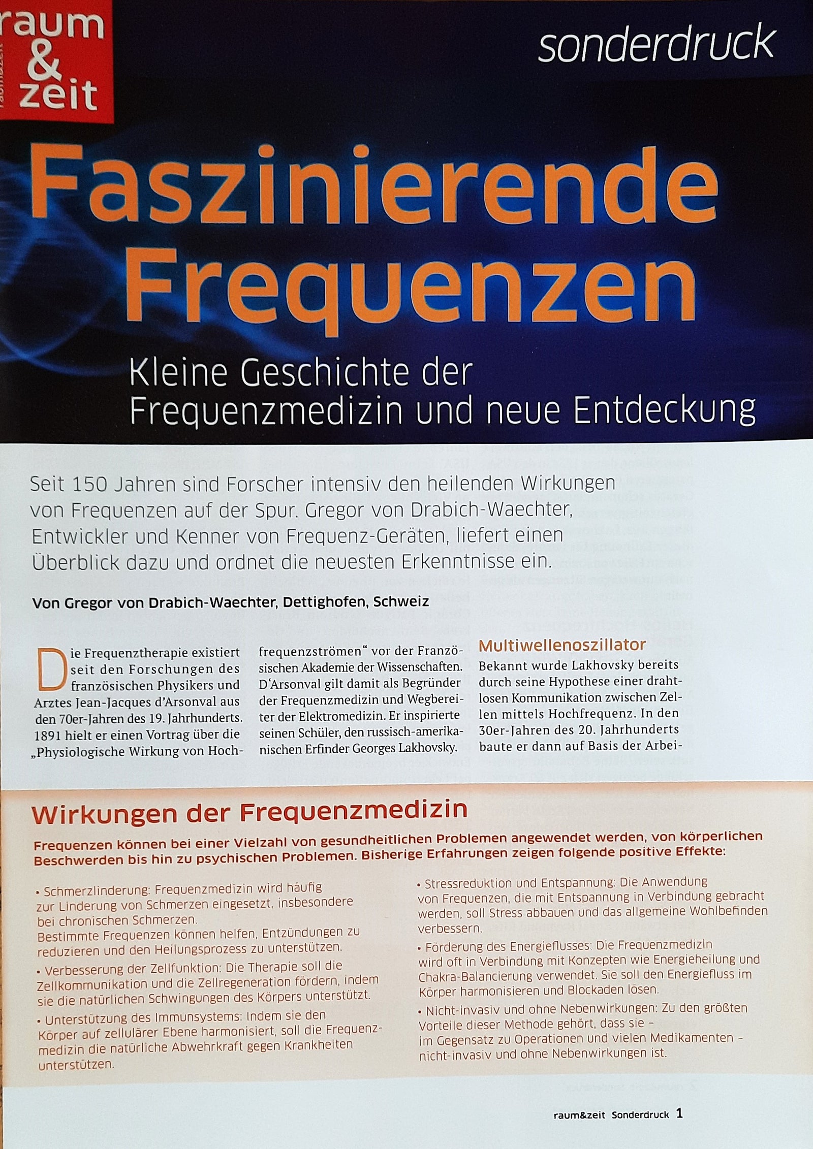 Raum & Zeit Tiré à part « Fréquences »